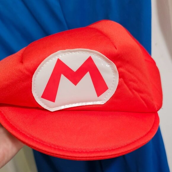 Super Mario Brothers Kids Costume with Stuffed Belly Hat Mustache Halloween 7-8 - Picture 4 of 9